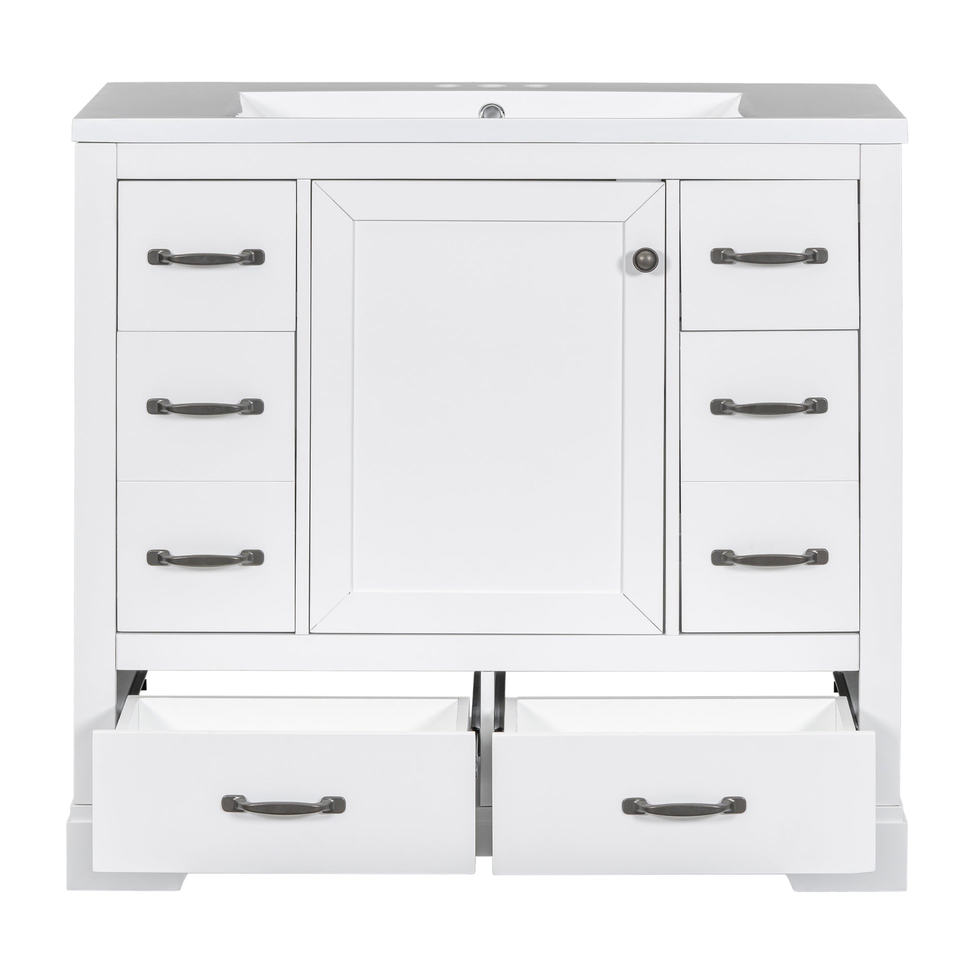 36" Bathroom Vanity With Sink Combo, Six Drawers, Multi Functional Drawer Divider, Adjustable Shelf, White Old Sku:Sy999808Aak White Solid Wood Mdf