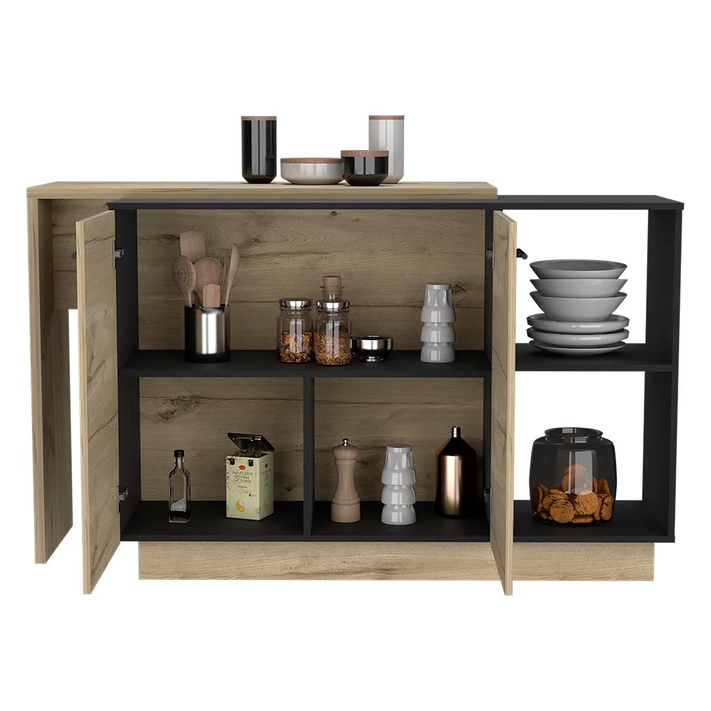 Sicilia Kitchen Island, Two External Shelves, Double Door Cabinets, Three Shelves Black Light Oak Multicolor Kitchen Modern Rectangular Stationary Kitchen Islands Particle Board Particle Board Medium 40 55In