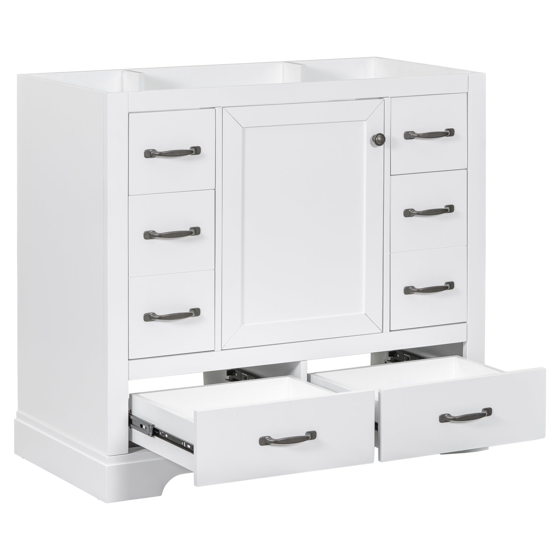 36" Bathroom Vanity Without Sink, Cabinet Base Only, Six Drawers, Multi Functional Drawer Divider, Adjustable Shelf, White White Solid Wood Mdf