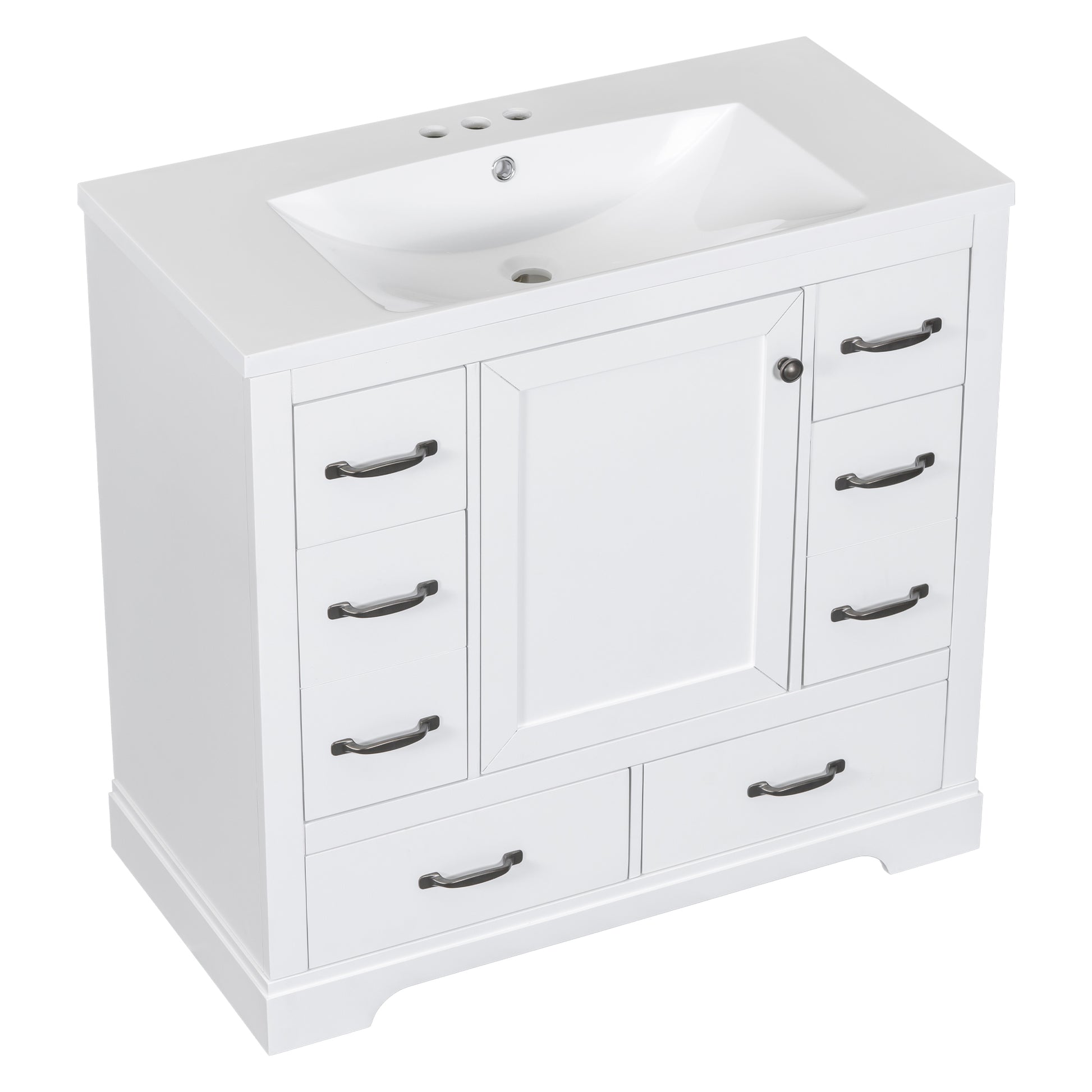 36" Bathroom Vanity With Sink Combo, Six Drawers, Multi Functional Drawer Divider, Adjustable Shelf, White Old Sku:Sy999808Aak White Solid Wood Mdf