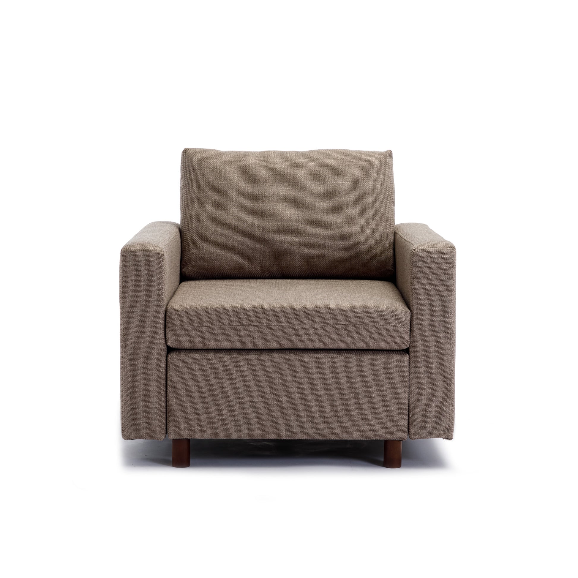 Single Seat Module Sofa Sectional Couch,Cushion Covers Non Removable And Non Washable,Linen Fabric And Comfy Cushion Wood Legs,Brown Brown Wood Primary Living Space Soft Cushion Back Modern Rubberwood Square Arms Foam Linen 1 Seat