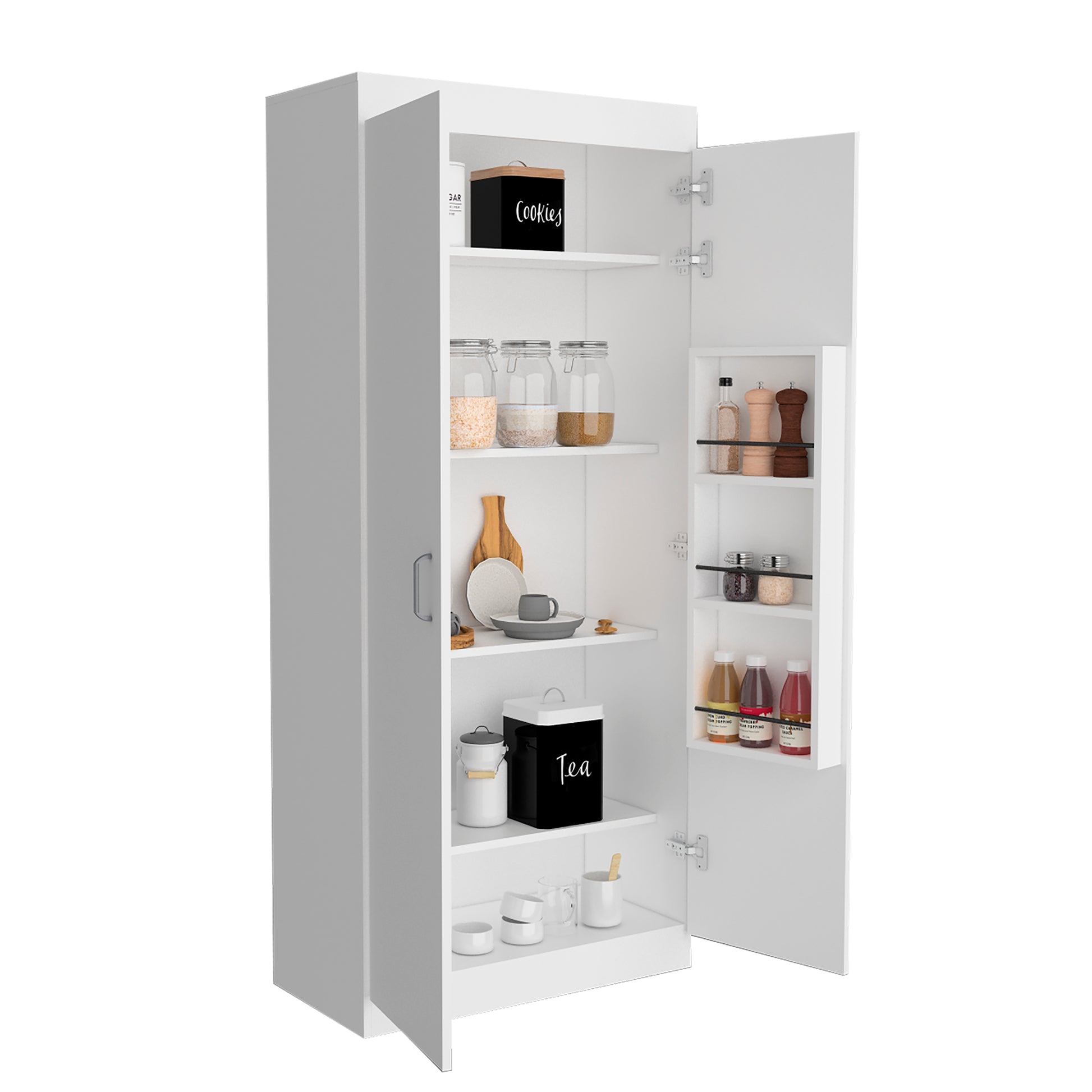 Varese Pantry Cabinet, Double Door,Five Shelves White White Kitchen Open Storage Space Particle Board Particle Board