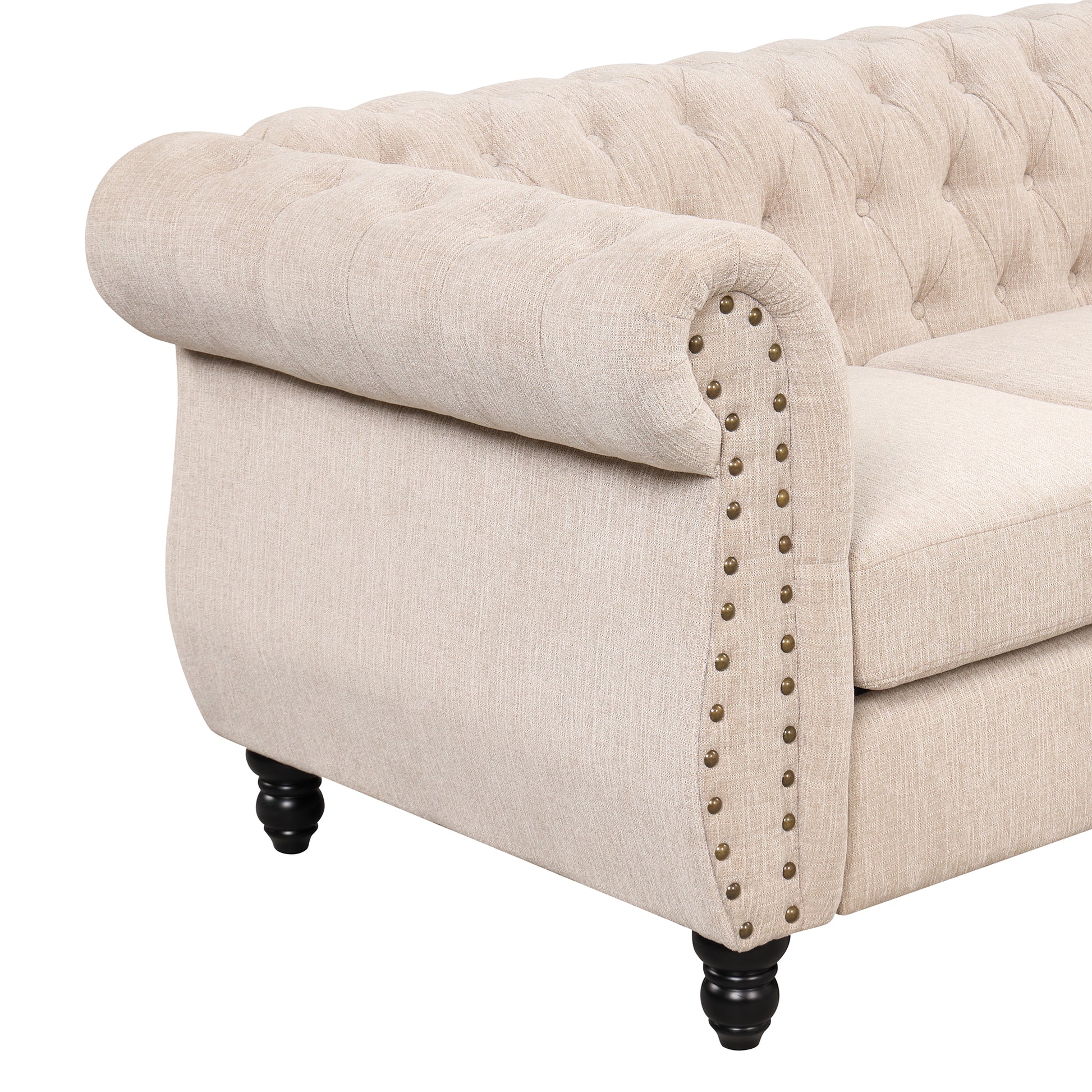 60" Modern Sofa Dutch Plush Upholstered Sofa, Solid Wood Legs, Buttoned Tufted Backrest, Beige Beige Foam Polyester 2 Seat