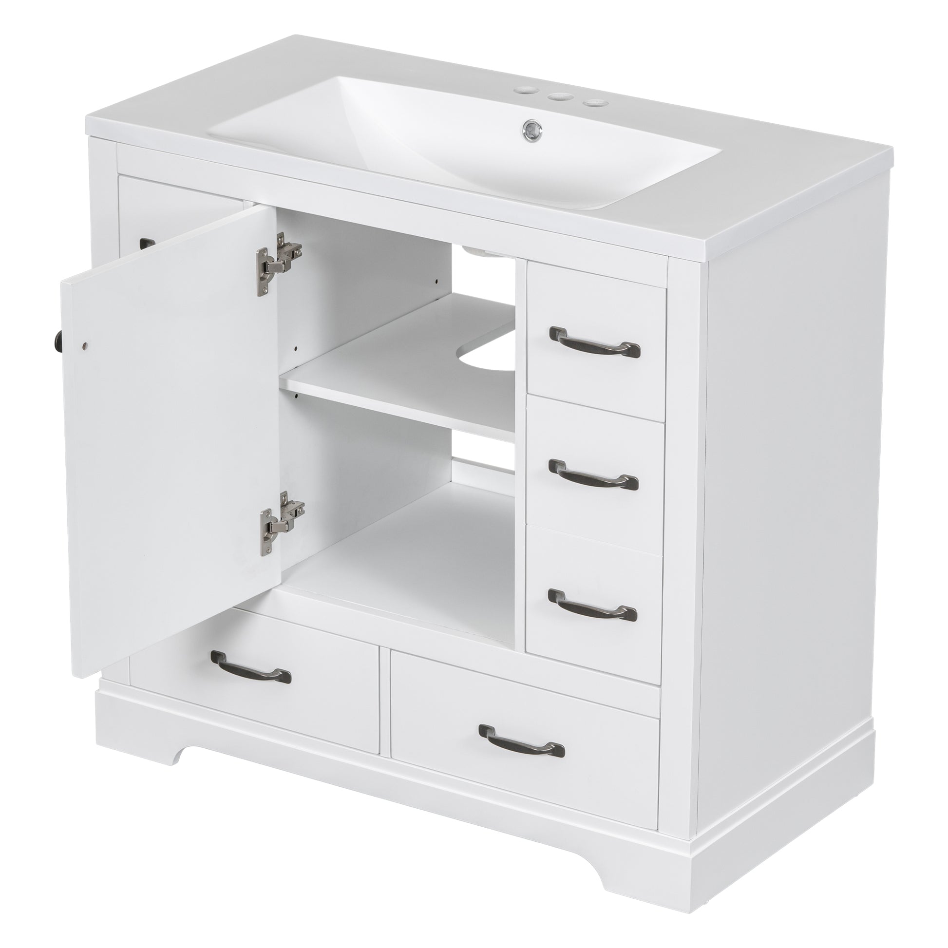 36" Bathroom Vanity With Sink Combo, Six Drawers, Multi Functional Drawer Divider, Adjustable Shelf, White Old Sku:Sy999808Aak White Solid Wood Mdf