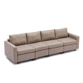 4 Seat Module Sectional Sofa Couch With 1 Ottoman For Living Room,Seat Cushion And Back Cushion Non Removable And Non Washable,Brown Brown Wood Primary Living Space Soft Modern Rubberwood Foam Linen 4 Seat