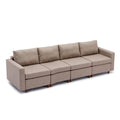 4 Seat Module Sectional Sofa Couch With 2 Ottoman For Living Room,Seat Cushion And Back Cushion Non Removable And Non Washable,Brown Brown Wood Primary Living Space Soft Modern Rubberwood Foam Linen 4 Seat