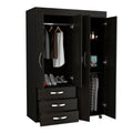 Denver Mobile Armoire, With Hanging Rods, Double Door Cabinet, Three Drawers, Two Shelves Black Black Particle Board