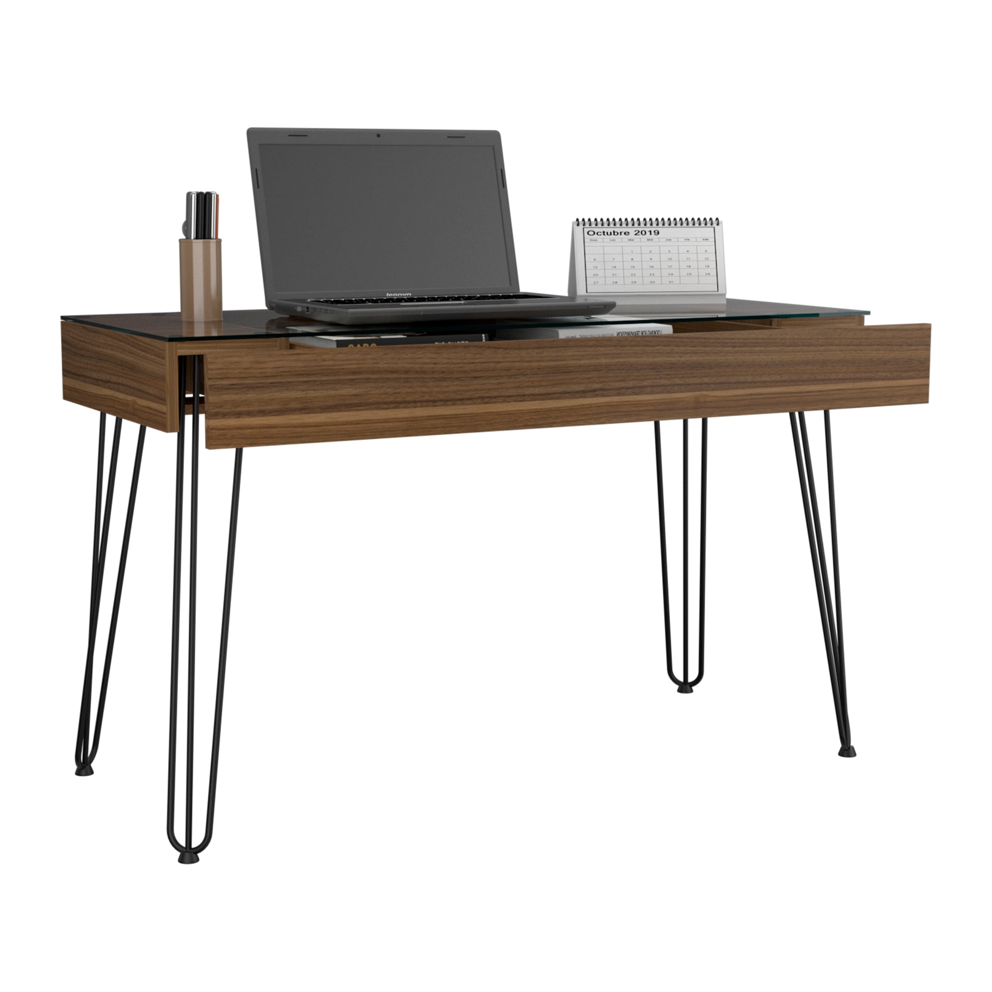 Baxter 120 Drawer Desk, Four Legs, One Drawer Mahogany Brown Computer Desk Office Modern Freestanding Rectangular Open Storage Desk Rectangular Particle Board Particle Board