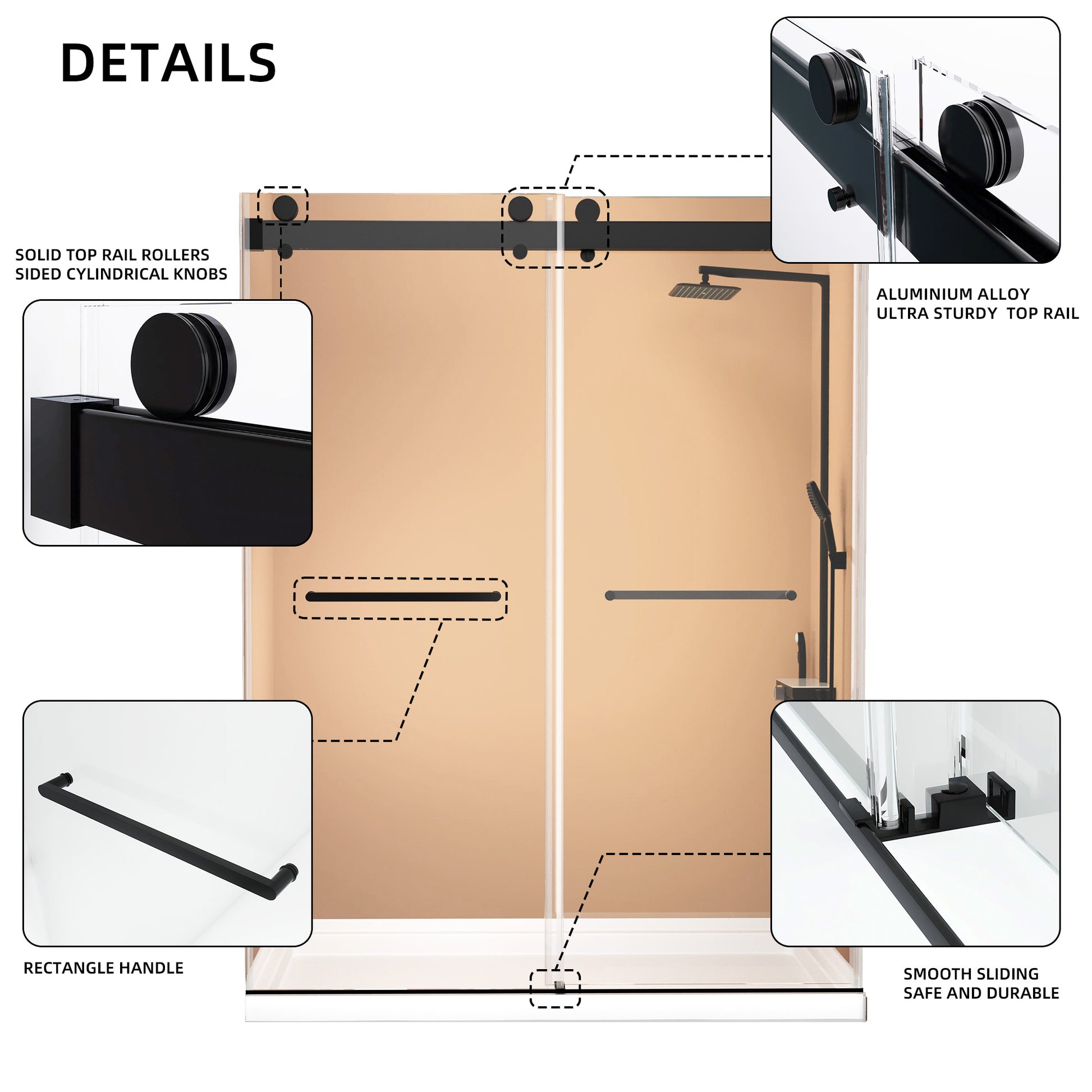 Frameless Double Sliding Shower, 69" 72" Width, 79" Height, 3 8" 10 Mm Clear Tempered Glass,Designed For Smooth Door With Clear Tempered Glass And Stainless Steel Hardware In Matt Black Finish Matte Black Glass