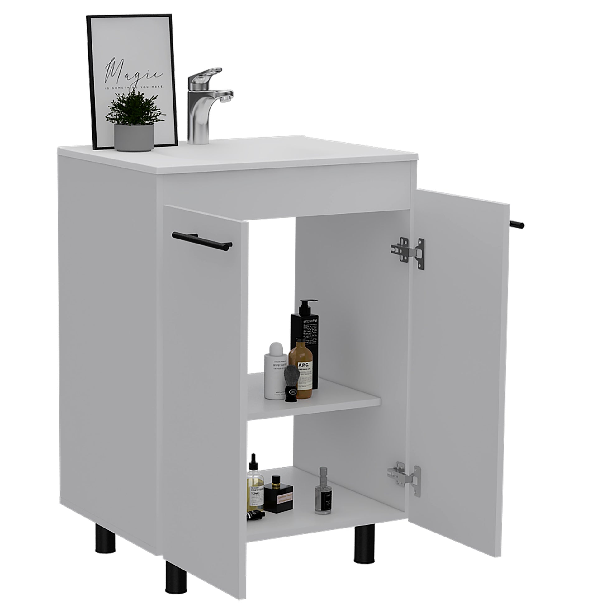 Khari 24" Bathroom Vanity, Floor Cabinet, Double Door, Two Shelves White White Bathroom Modern Particle Board Particle Board