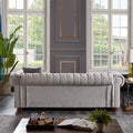 Chesterfield Sofa In Linen Fabric Light Grey Light Grey Foam Fabric