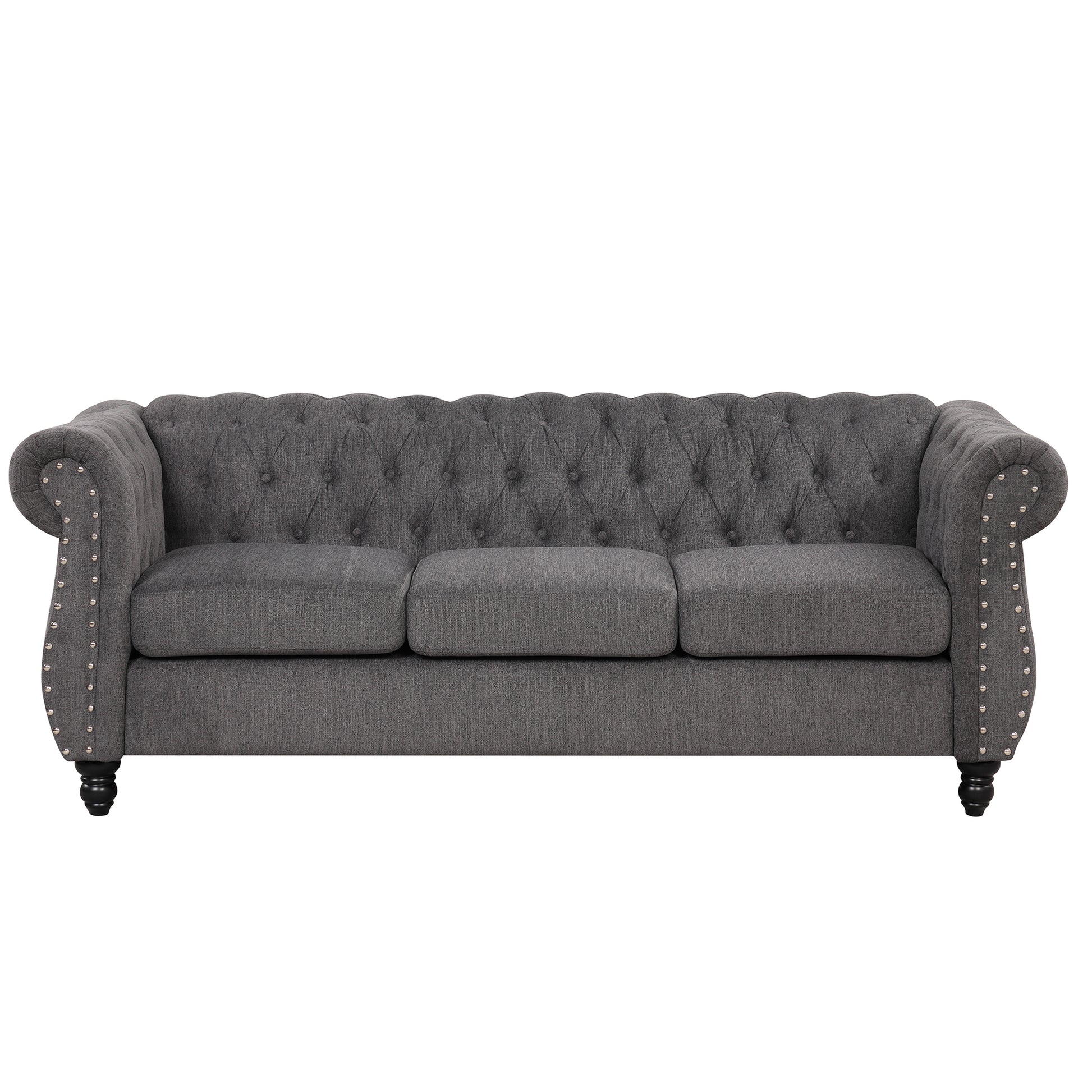 82" Modern Sofa Dutch Plush Upholstered Sofa, Solid Wood Legs, Buttoned Tufted Backrest, Gray Gray Foam Polyester