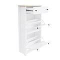 Functional Entryway Organizer With 2 Flip Drawers, Wood Grain Pattern Top Shoe Cabinet With Drawer, Free Standing Shoe Rack With Adjustable Panel For Hallway, White Freestanding 3 4 Drawers White Primary Living Space Adjustable Shelves Particle Board