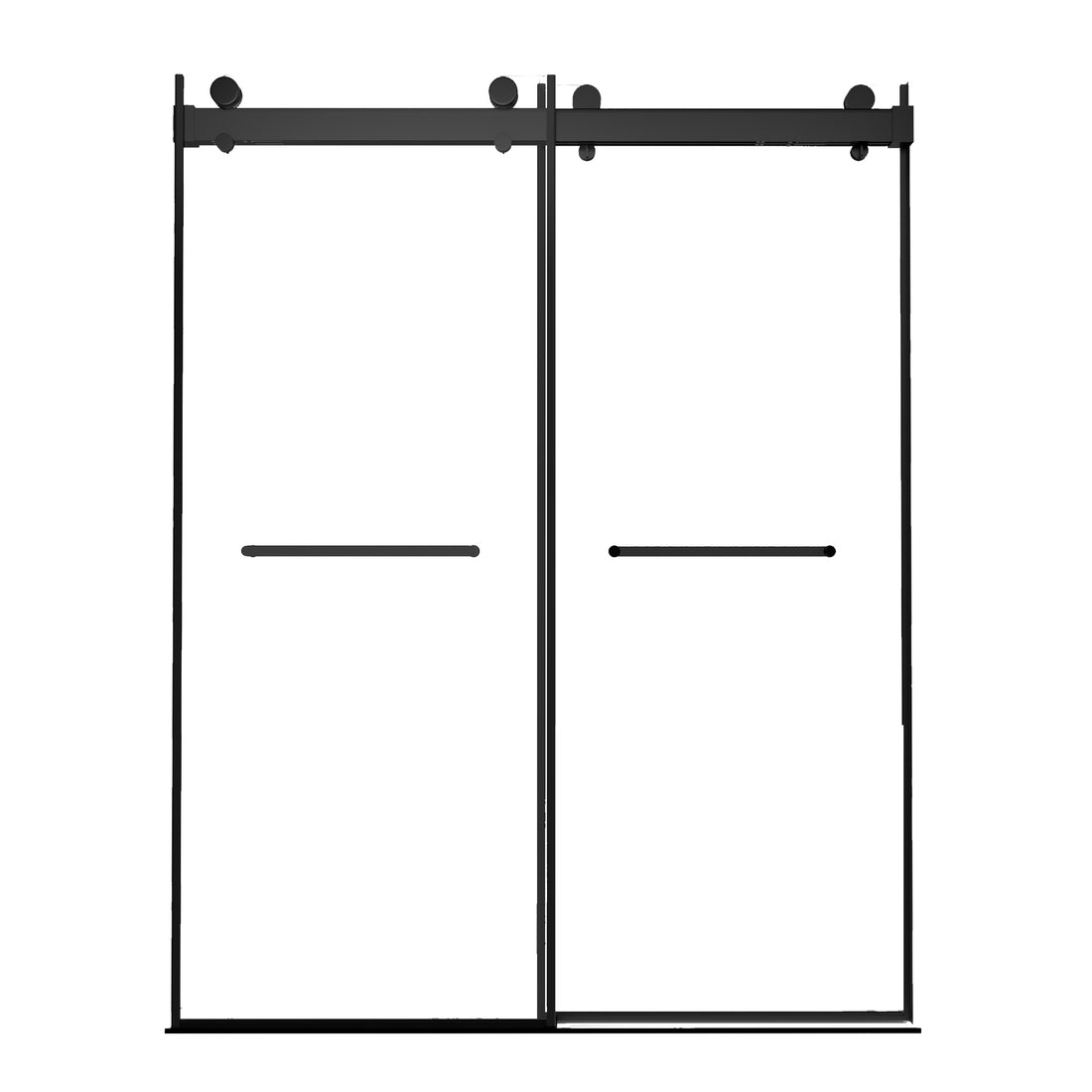 Frameless Double Sliding Shower, 57" 60" Width, 79" Height, 3 8" 10 Mm Clear Tempered Glass,Designed For Smooth Door Closing With Upgraded Crashproof System Technology Matte Black Finish Matte Black Bathroom Modern Glass