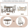 5 Piece Retro Functional Dining Set, Round Table With A 16