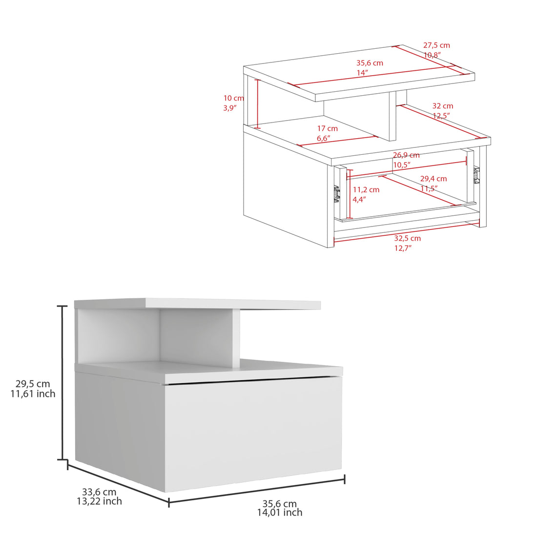 Adele Floating Nightstandend Table, Side Table Drawer, Open Top Shelves White White 1 Drawer Bedroom Floating Modern Shelf Particle Board Particle Board