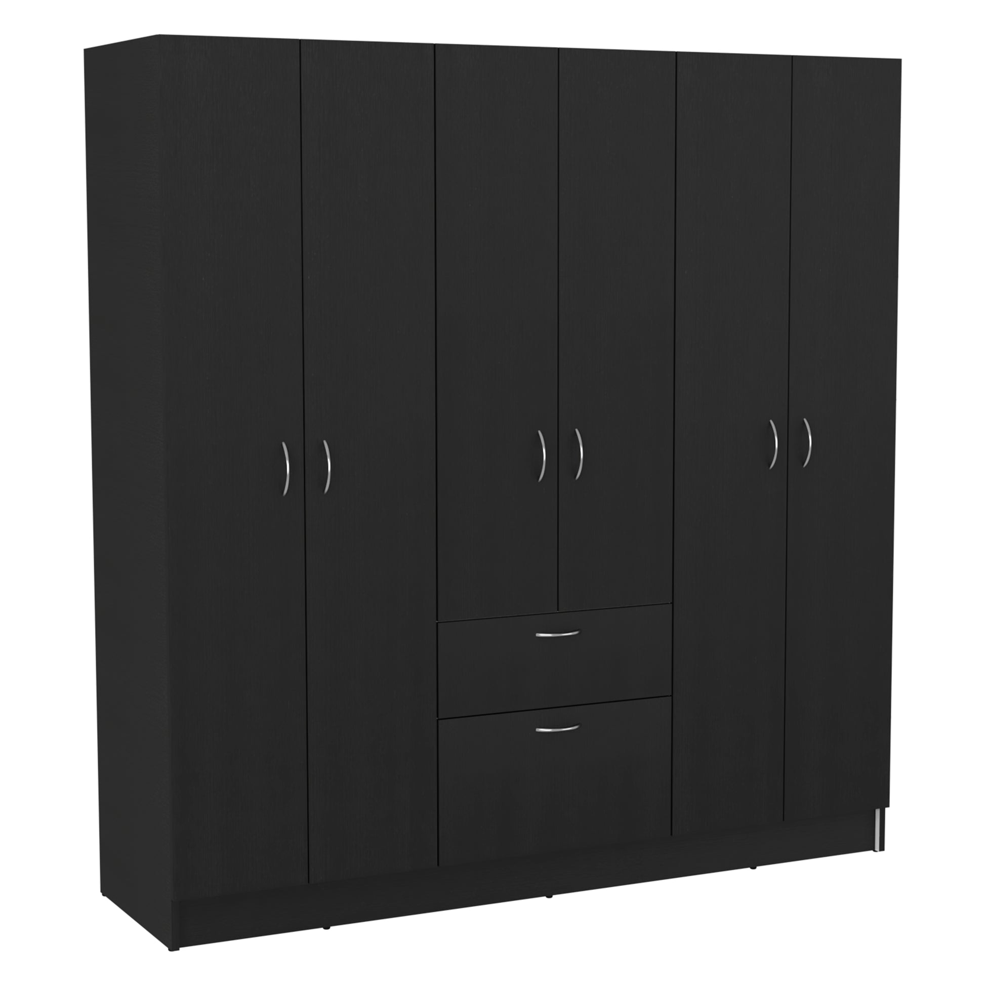 Mitu Six Doors Armoire, Seven Interior Shelves, One Drawer, Rod Black White Black Bedroom Particle Board