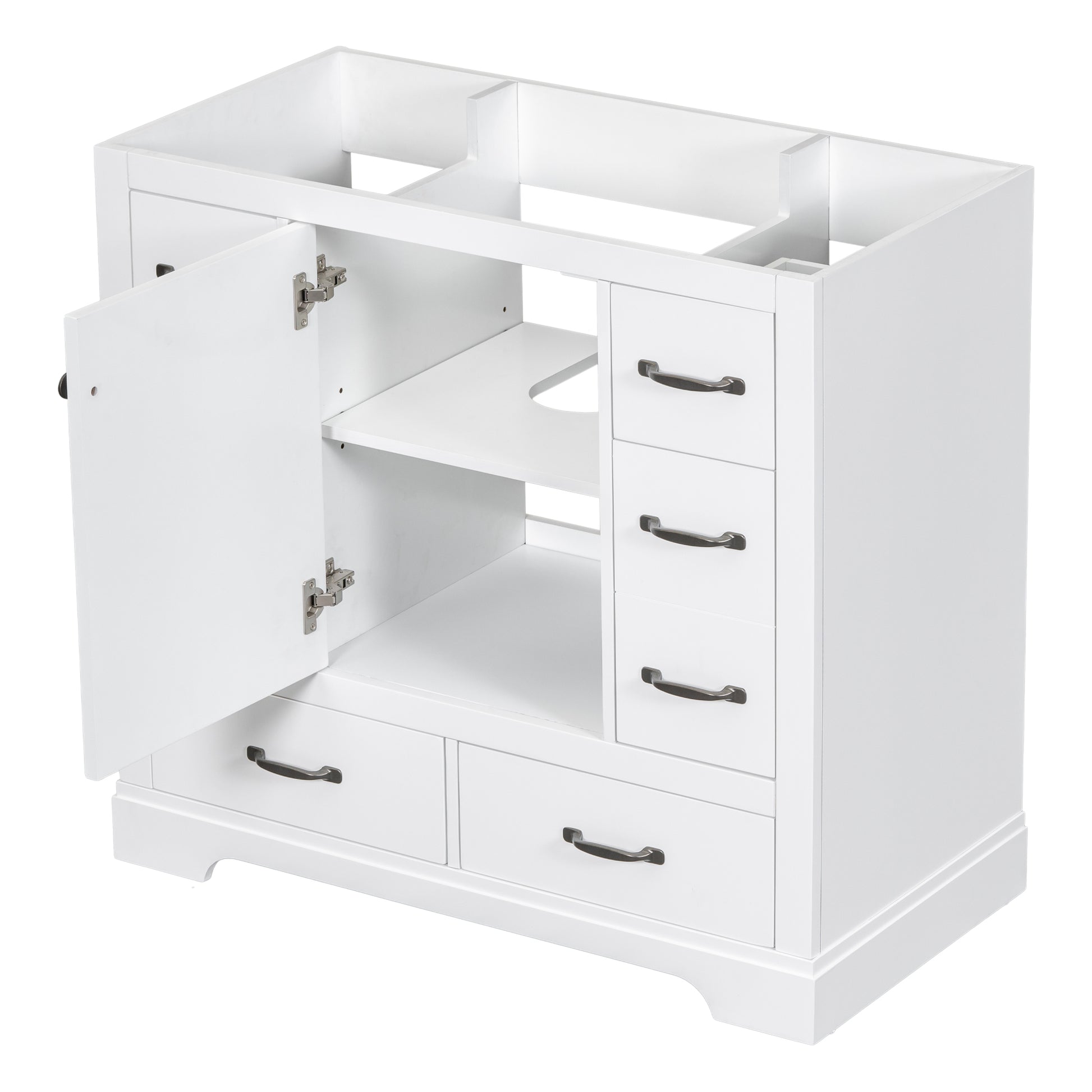 36" Bathroom Vanity Without Sink, Cabinet Base Only, Six Drawers, Multi Functional Drawer Divider, Adjustable Shelf, White White Solid Wood Mdf