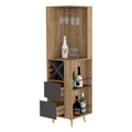 Salem Corner Bar Cabinet, Two External Shelves, Two Drawers, Four Wine Compartments Pine Matt Gray Multicolor Particle Board Particle Board