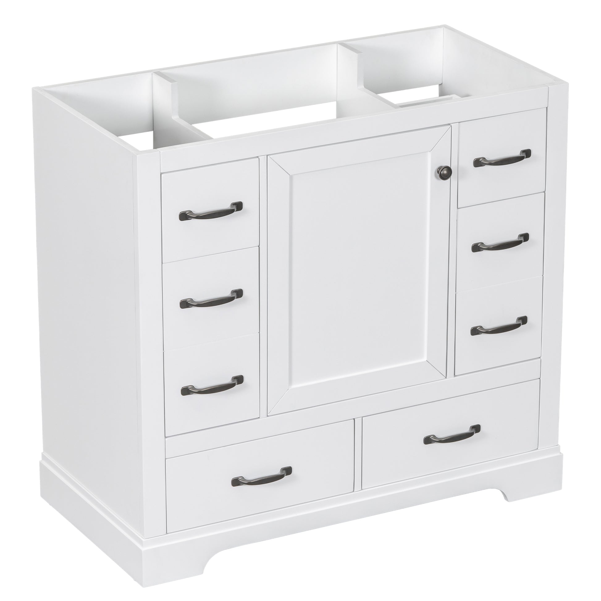 36" Bathroom Vanity Without Sink, Cabinet Base Only, Six Drawers, Multi Functional Drawer Divider, Adjustable Shelf, White White Solid Wood Mdf