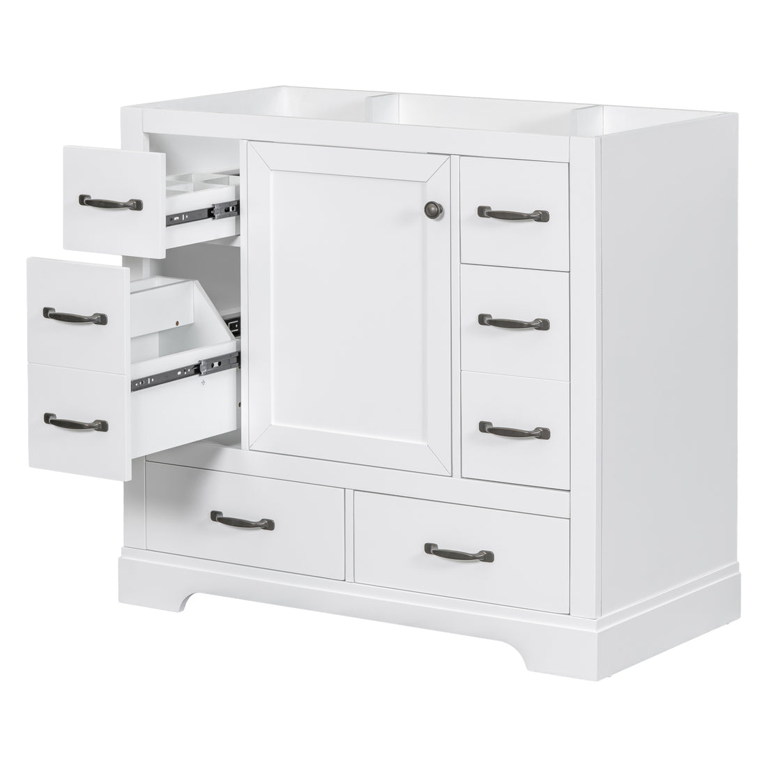 36" Bathroom Vanity Without Sink, Cabinet Base Only, Six Drawers, Multi Functional Drawer Divider, Adjustable Shelf, White White Solid Wood Mdf
