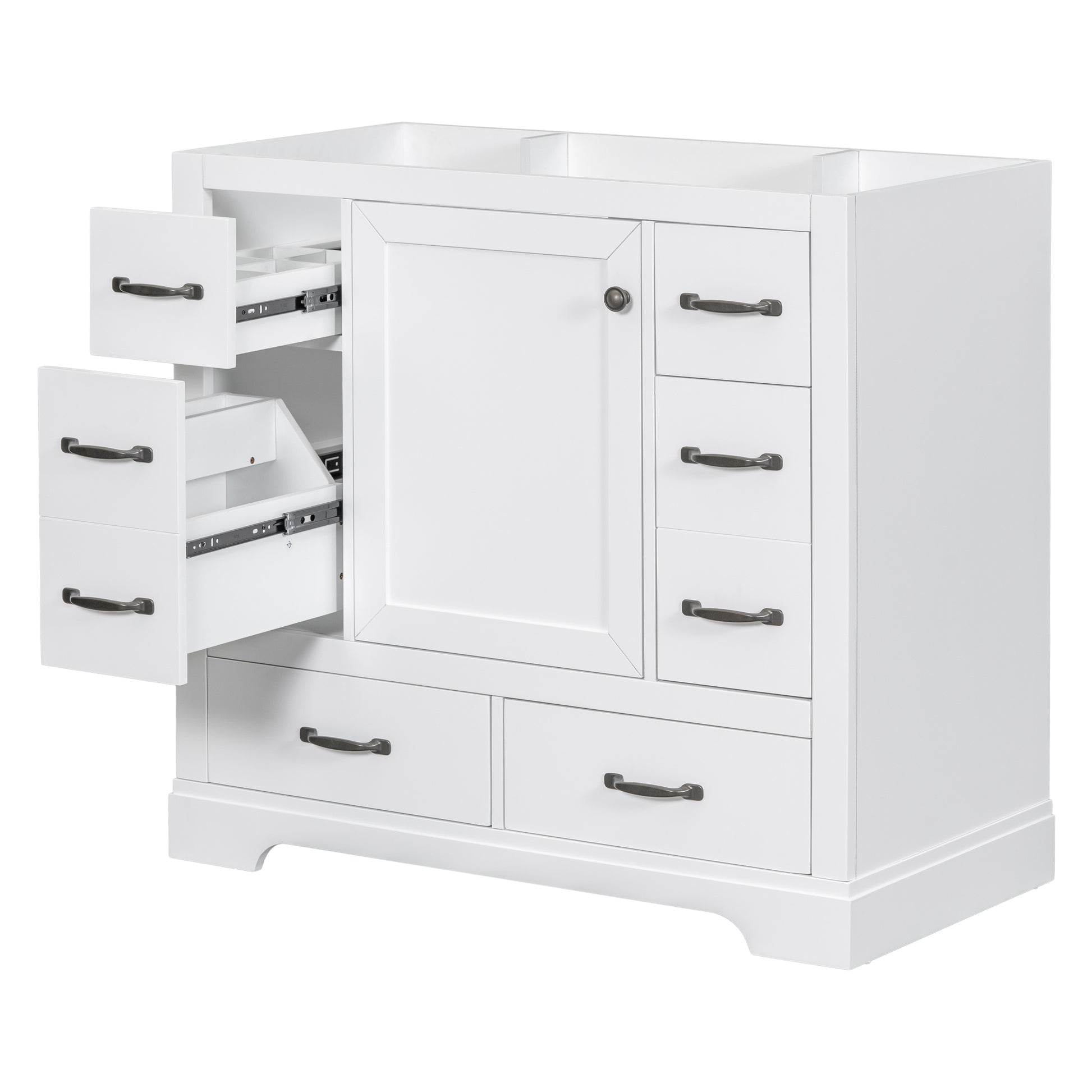 36" Bathroom Vanity Without Sink, Cabinet Base Only, Six Drawers, Multi Functional Drawer Divider, Adjustable Shelf, White White Solid Wood Mdf