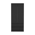 Austin 2 Drawers Armoire, Double Door, Hanging Rod Black Black Bedroom Modern Particle Board Particle Board