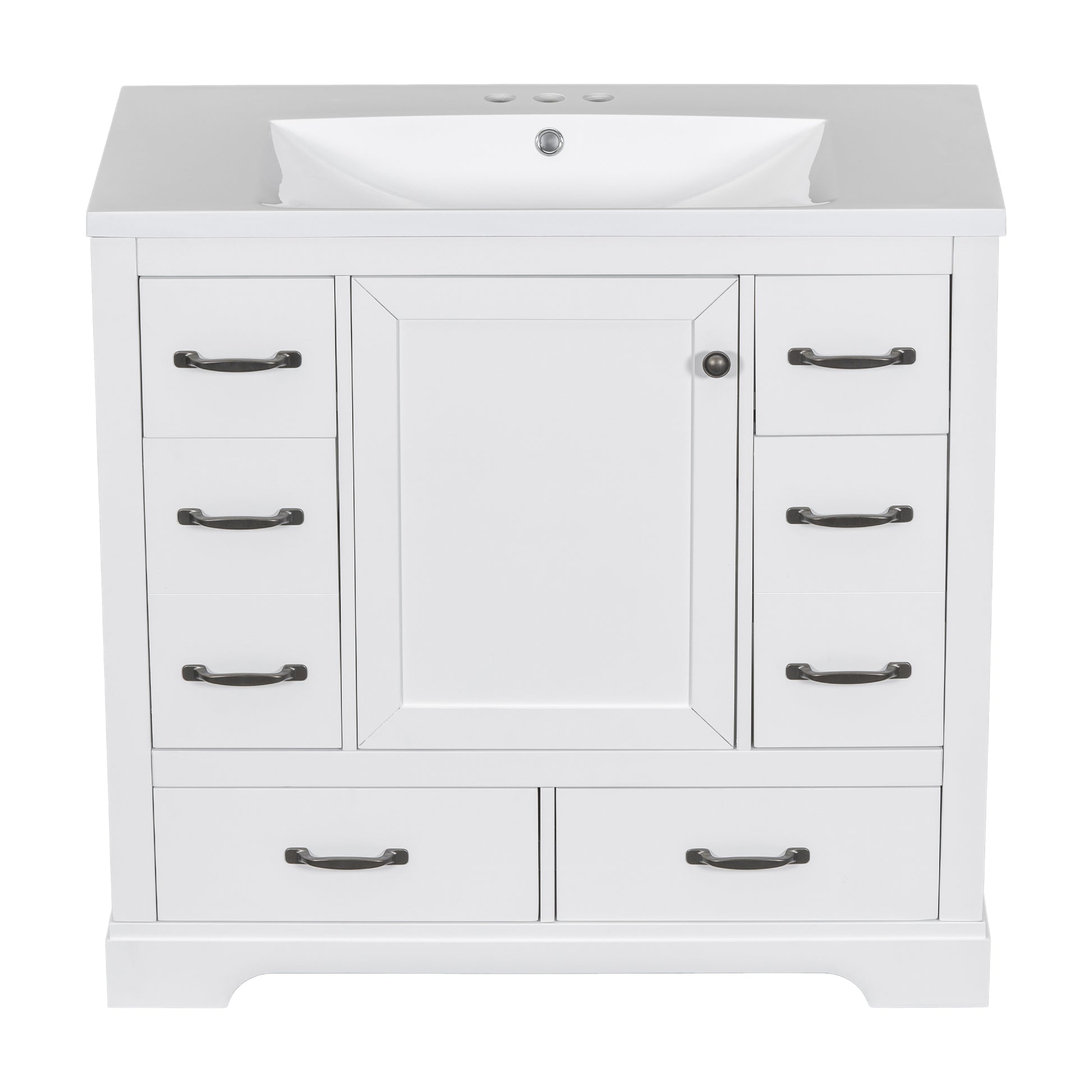 36" Bathroom Vanity With Sink Combo, Six Drawers, Multi Functional Drawer Divider, Adjustable Shelf, White White Solid Wood Mdf