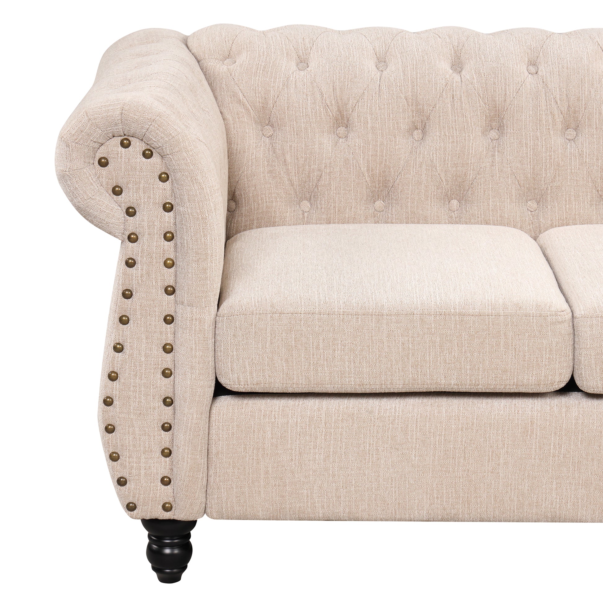 60" Modern Sofa Dutch Plush Upholstered Sofa, Solid Wood Legs, Buttoned Tufted Backrest, Beige Beige Foam Polyester 2 Seat