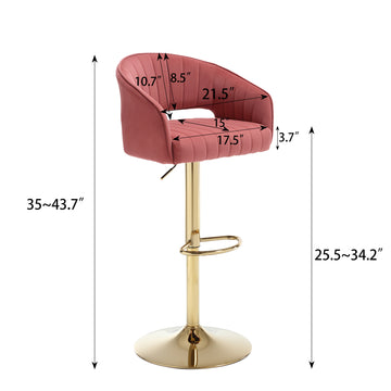 Hengming Modern Velvet Bar Chair, Back Hollowed Out With Armrest, Gold Horn Cross Legged, Height Adjustable Bean Paste Red Foam Velvet