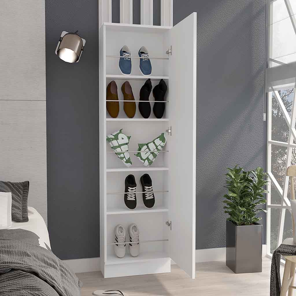 Leto Xl Shoe Rack, Mirror, Five Interior Shelves, Single Door Cabinet White White Primary Living Space Modern Particle Board Particle Board