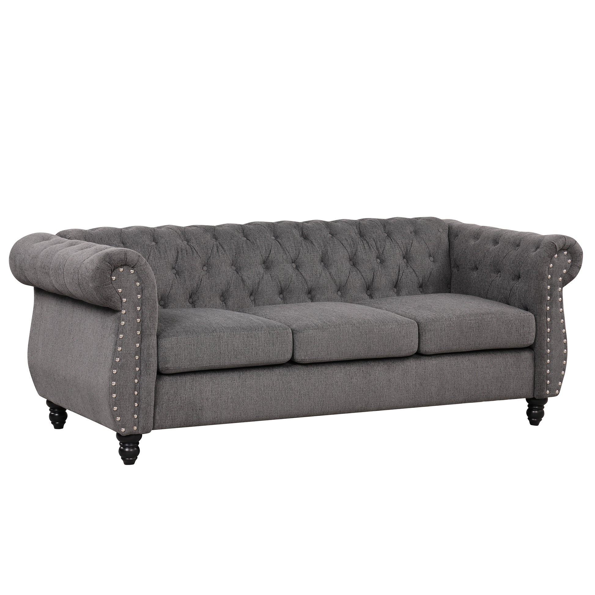 82" Modern Sofa Dutch Plush Upholstered Sofa, Solid Wood Legs, Buttoned Tufted Backrest, Gray Gray Foam Polyester