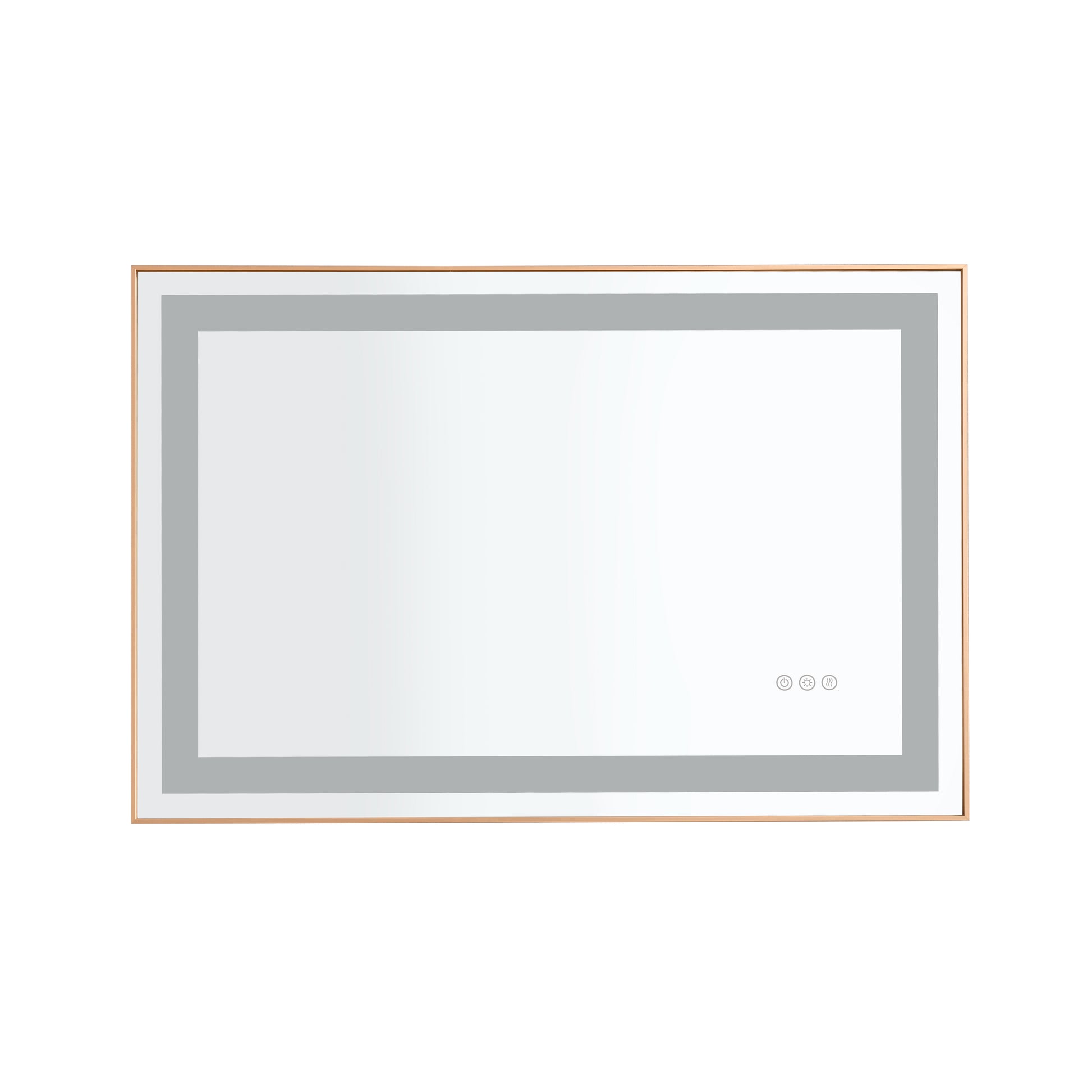 36*24 Led Lighted Bathroom Wall Mounted Mirror With High Lumen Anti Fog Separately Control Gold Aluminium