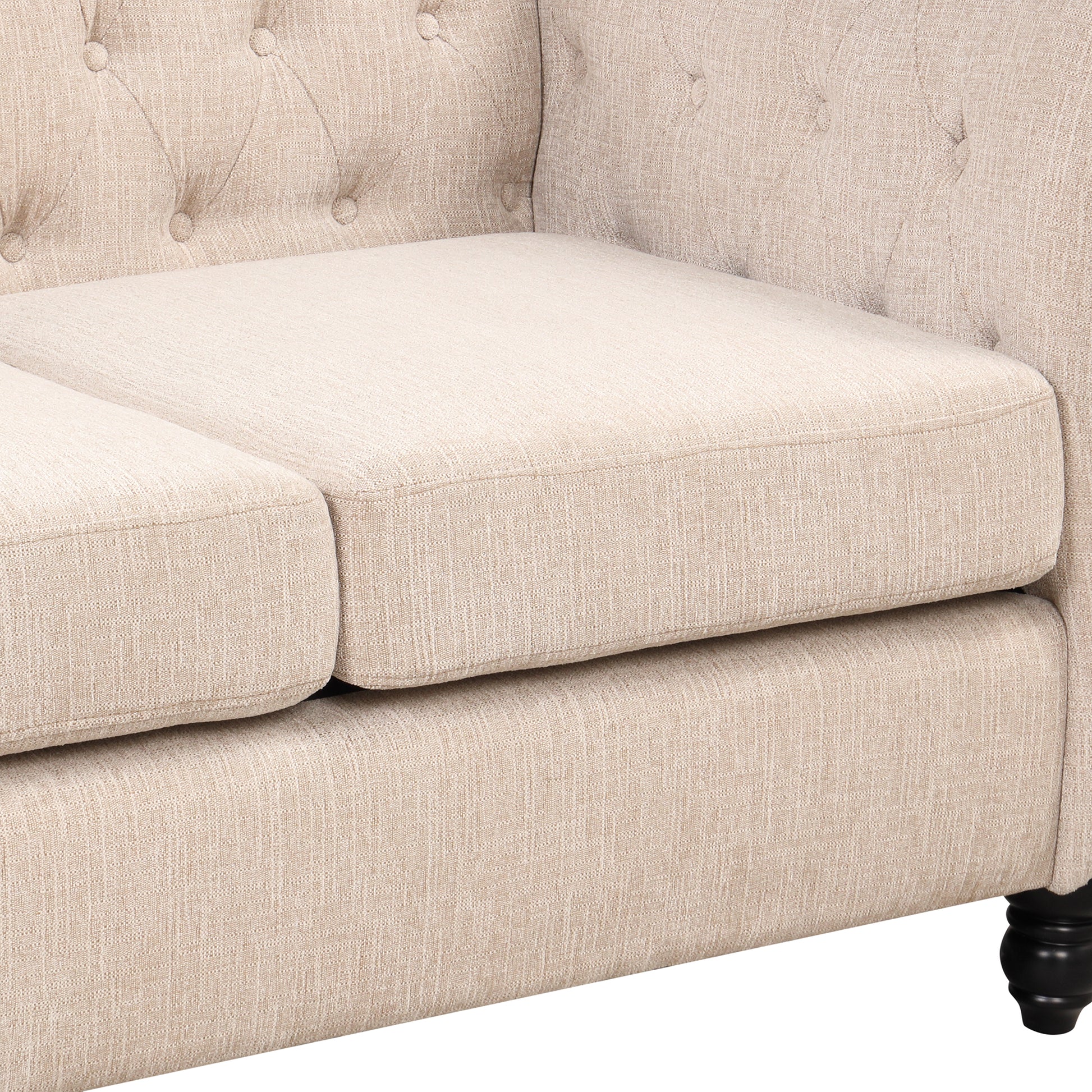 60" Modern Sofa Dutch Plush Upholstered Sofa, Solid Wood Legs, Buttoned Tufted Backrest, Beige Beige Foam Polyester 2 Seat