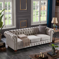 Chesterfield Sofa In Linen Fabric Light Grey Light Grey Foam Fabric