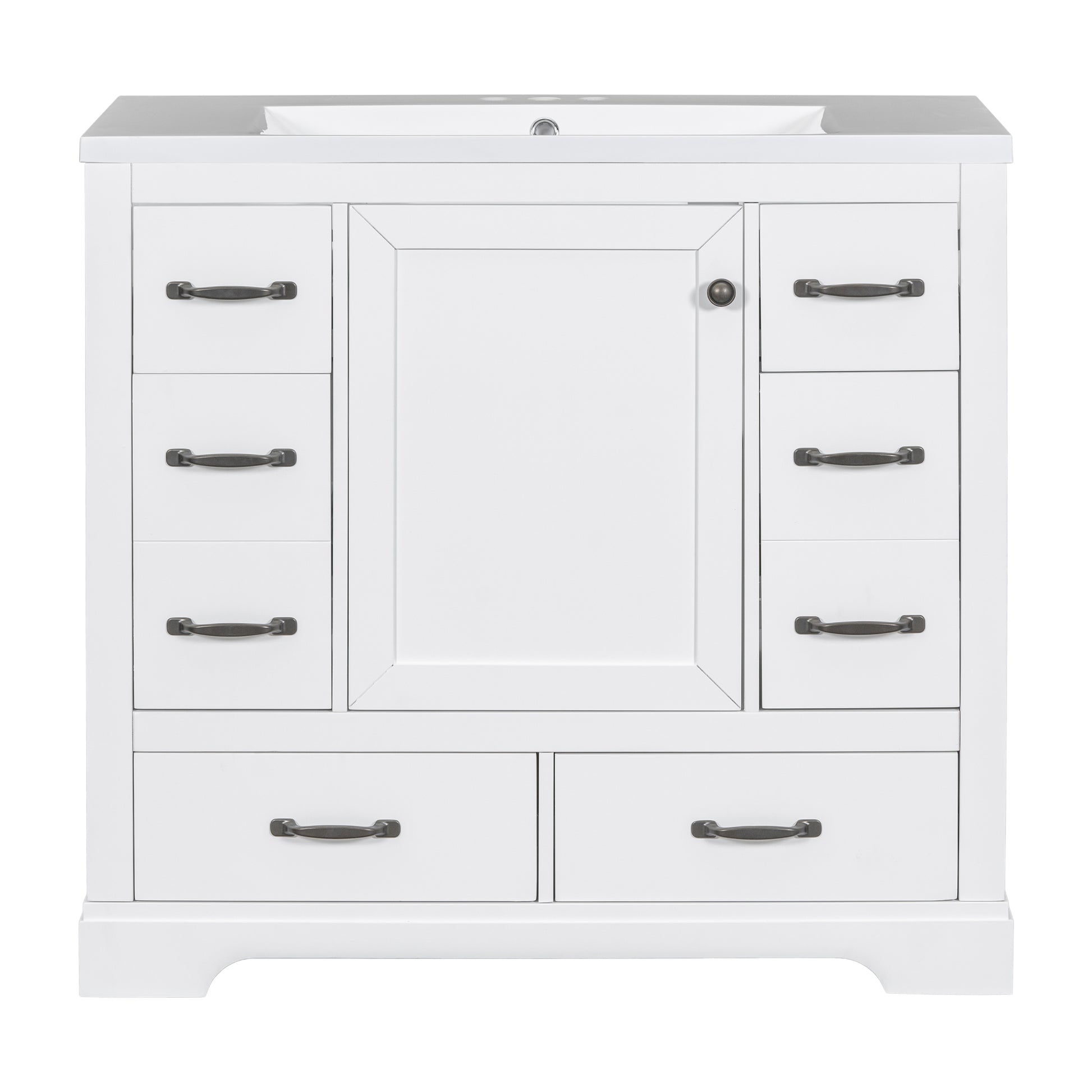 36" Bathroom Vanity With Sink Combo, Six Drawers, Multi Functional Drawer Divider, Adjustable Shelf, White Old Sku:Sy999808Aak White Solid Wood Mdf