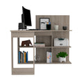 Masai Writing Computer Desk, Five Open Shelves Light Gray Gray Computer Desk Office Modern Freestanding Rectangular Desk Rectangular Particle Board Particle Board