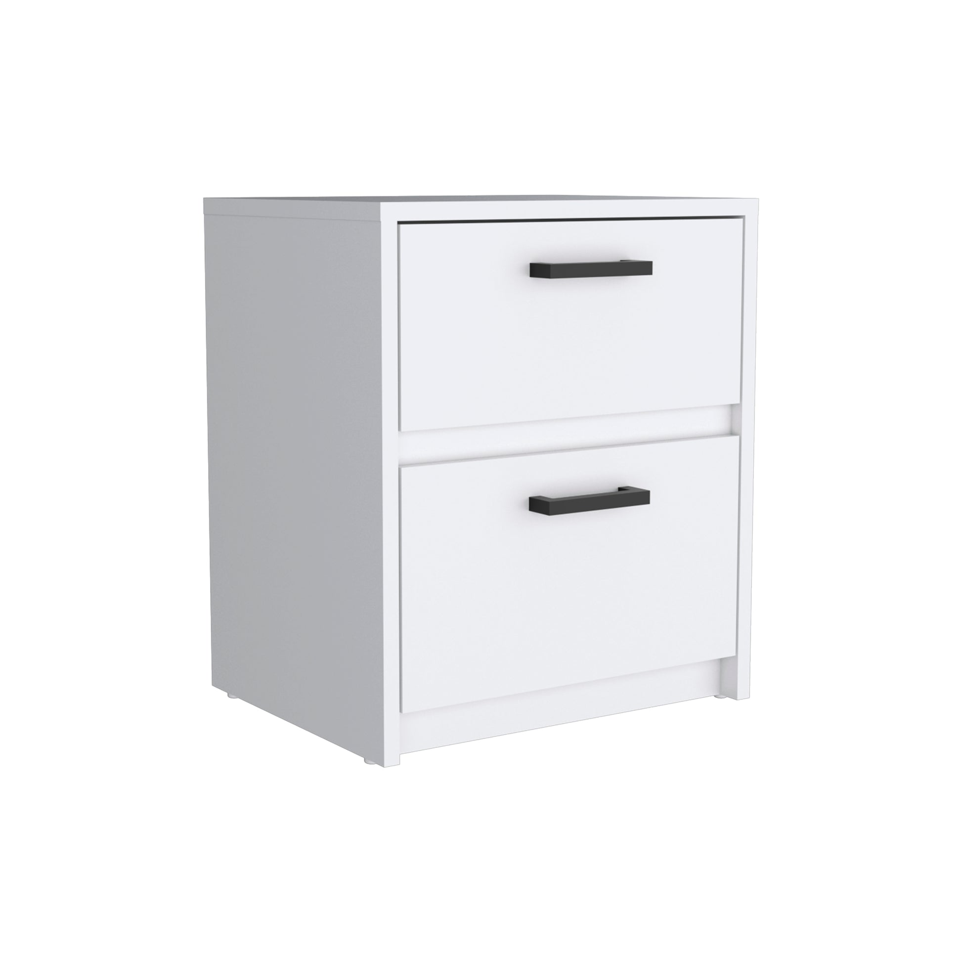 Trivor 2 Drawers Nightstandend Table, Side Table Metal Handles White White 2 Drawers Bedroom Rectangle Modern Storage Particle Board Particle Board