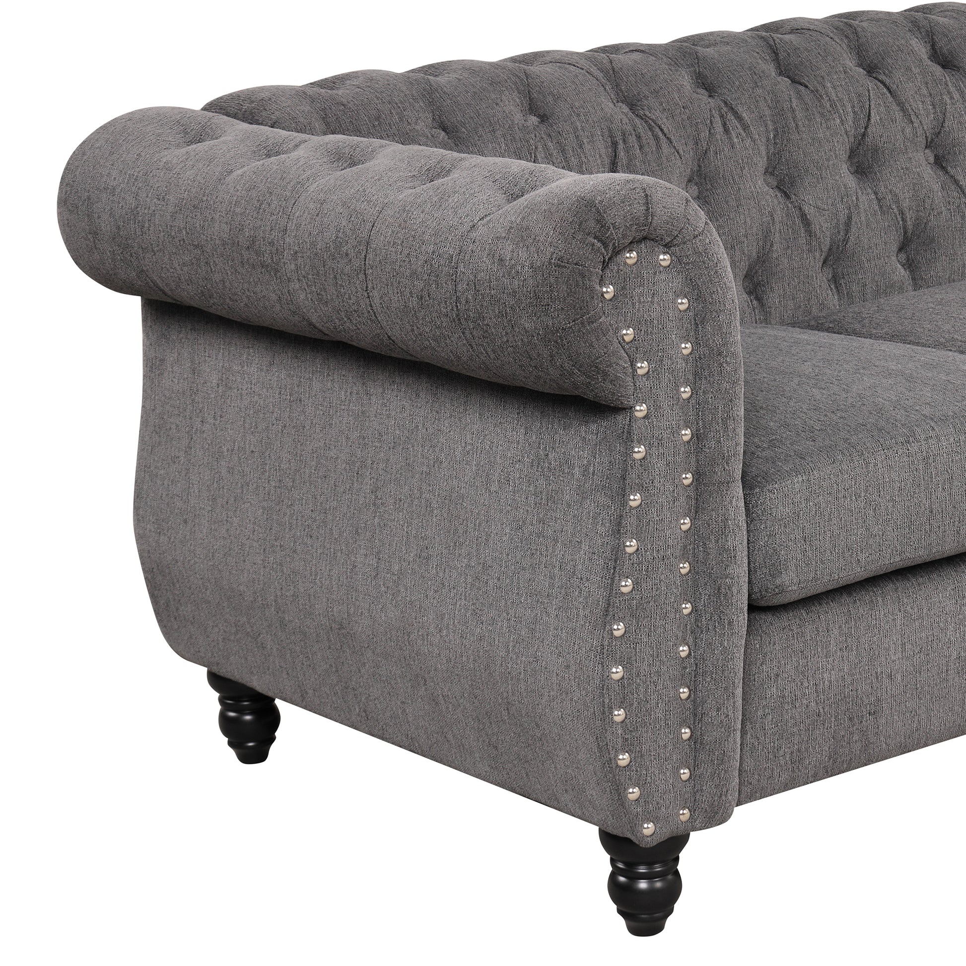 82" Modern Sofa Dutch Plush Upholstered Sofa, Solid Wood Legs, Buttoned Tufted Backrest, Gray Gray Foam Polyester