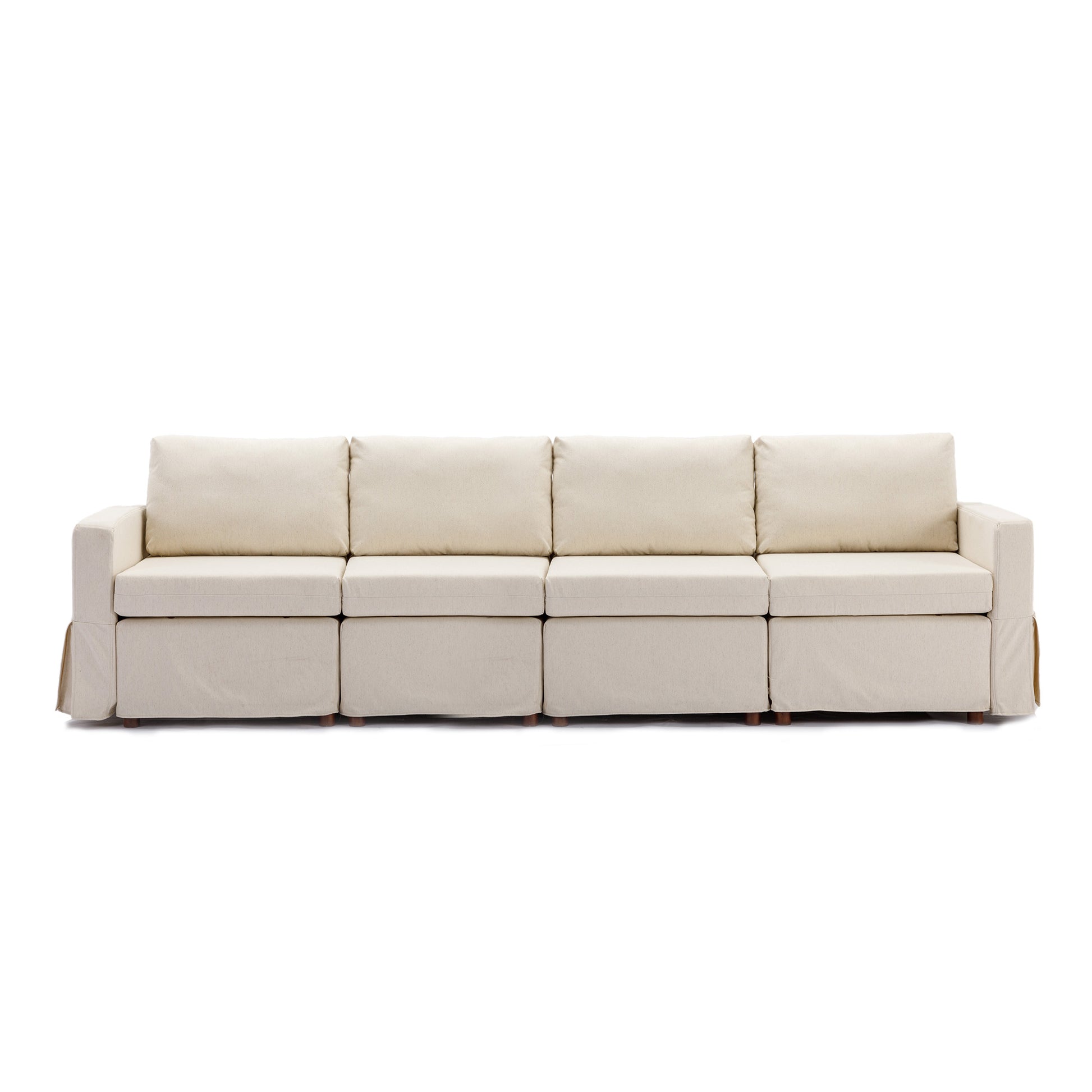 4 Seat Module Sectional Sofa Couch,Seat Cushion And Back Cushion Removable And Washable,Linen Fabric Cover,Cream Cream Wood Primary Living Space Medium Soft Rubberwood Foam Linen 4 Seat