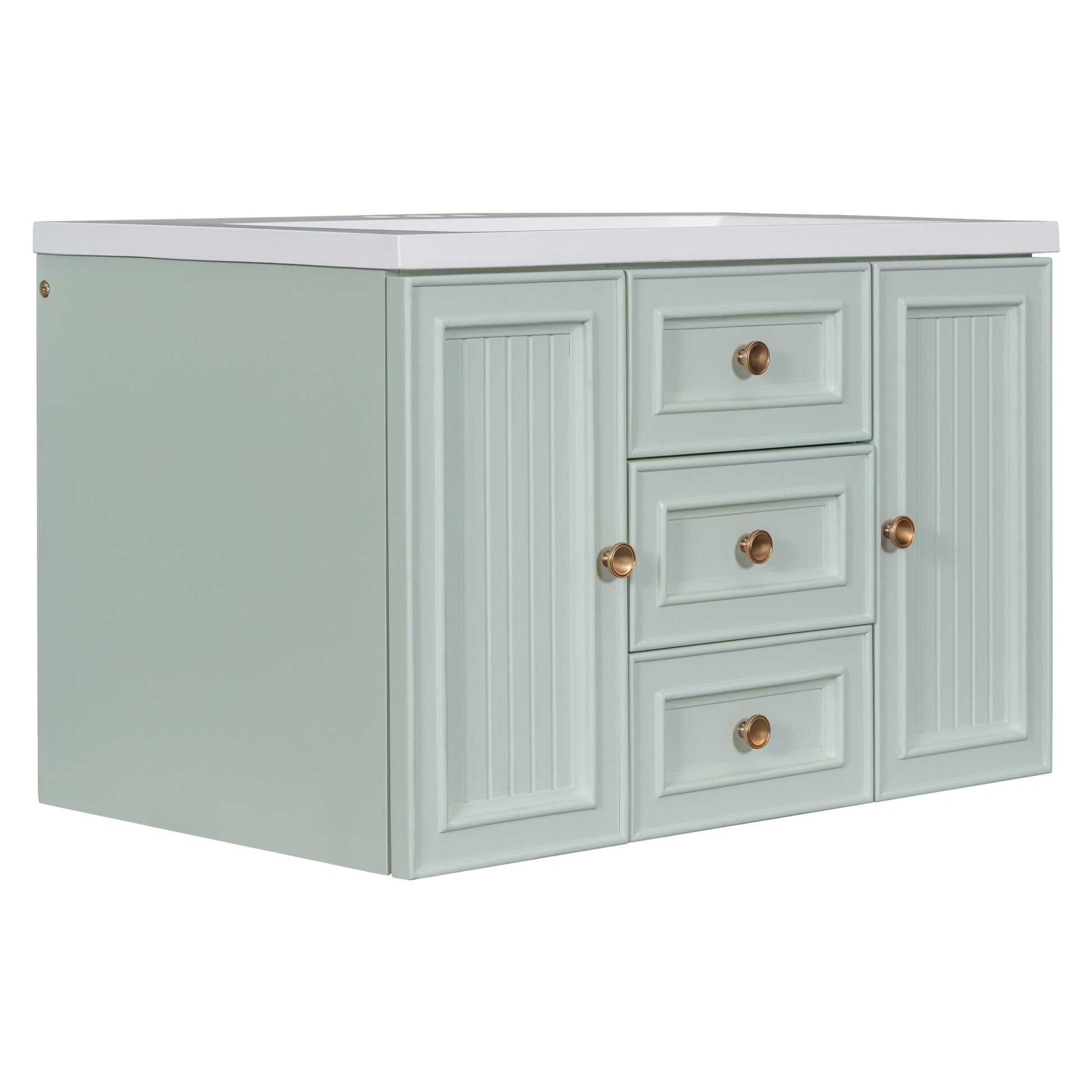 30" Wall Mounted Bathroom Vanity With Sink Combo, Functional Drawer, Solid Wood & Mdf Board & Ceramic, Green Old Sku:Sy999909Aaf Green Solid Wood Mdf