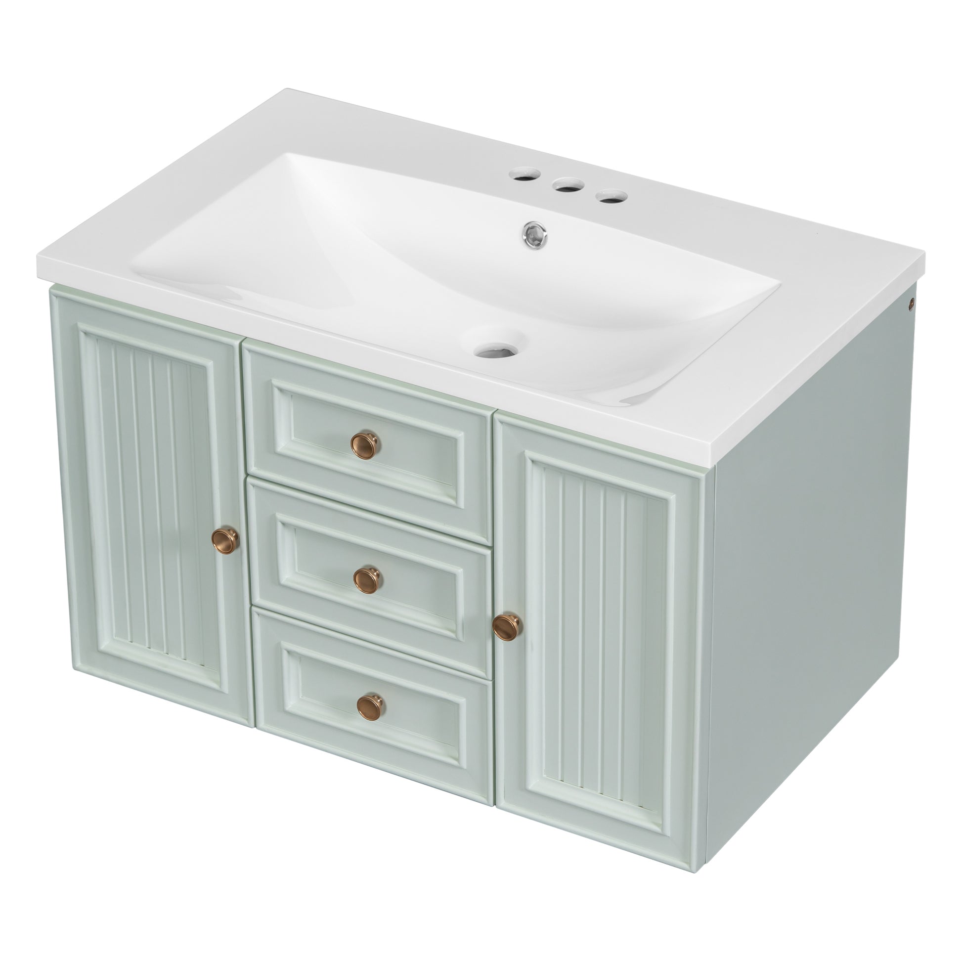 30" Wall Mounted Bathroom Vanity With Sink Combo, Functional Drawer, Solid Wood & Mdf Board & Ceramic, Green Old Sku:Sy999909Aaf Green Solid Wood Mdf