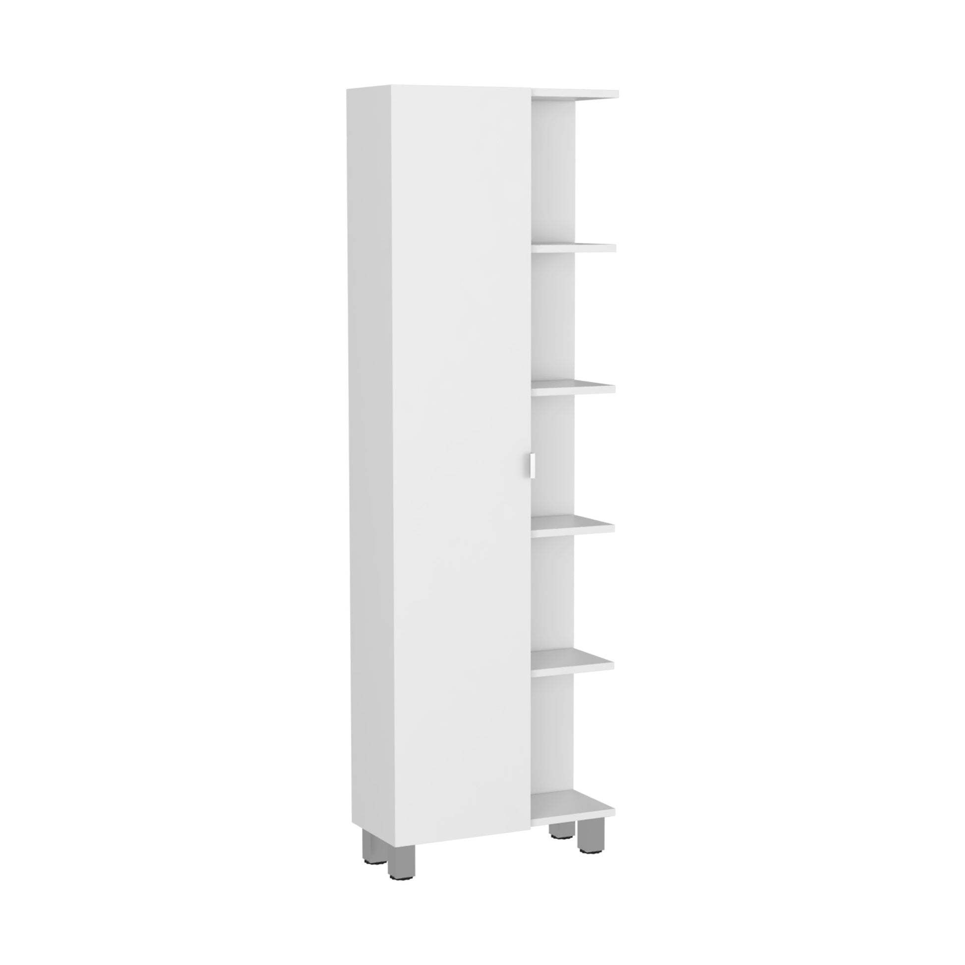 Urano Corner Linen Cabinet, Five External Shelves, Single Door, Four Interior Shelves White White 1 5 Bathroom Freestanding Modern Particle Board Particle Board