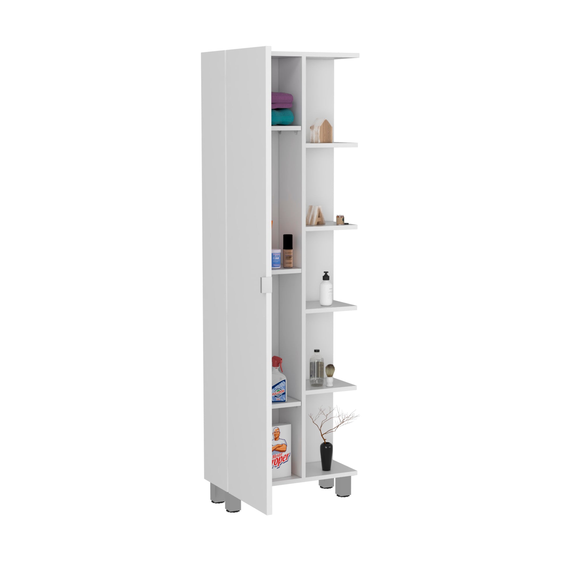 Urano Corner Linen Cabinet, Five External Shelves, Single Door, Four Interior Shelves White White 1 5 Bathroom Freestanding Modern Particle Board Particle Board