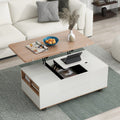 Modern Walnut & White Lift Top Coffee Table Multifunctional Table With Drawers & Shelves White Walnut Mdf