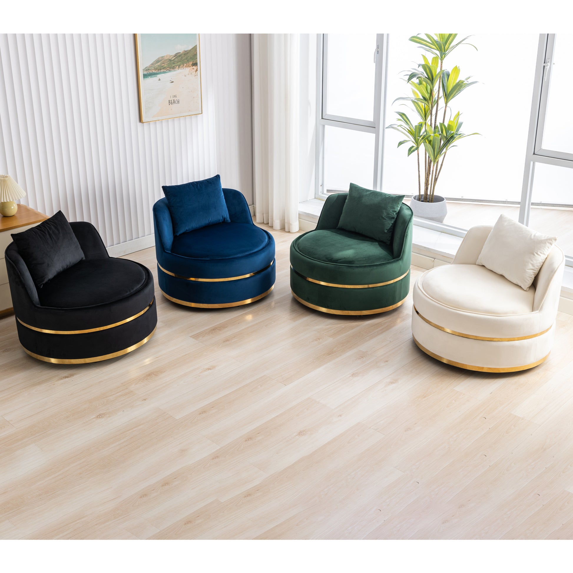 360 Degree Swivel Accent Chair Velvet Modern Upholstered Barrel Chair Over Sized Soft Chair With Seat Cushion For Living Room, Bedroom, Office, Apartment, Green Green Foam Velvet