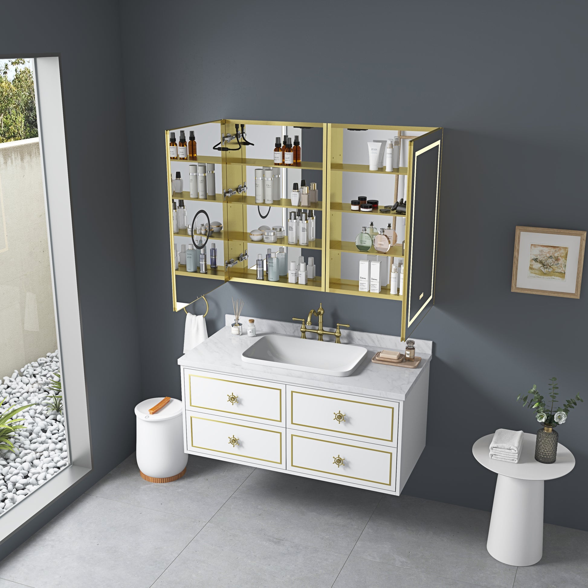 LED Lighted Bathroom Medicine Cabinet with Mirror gold-aluminium