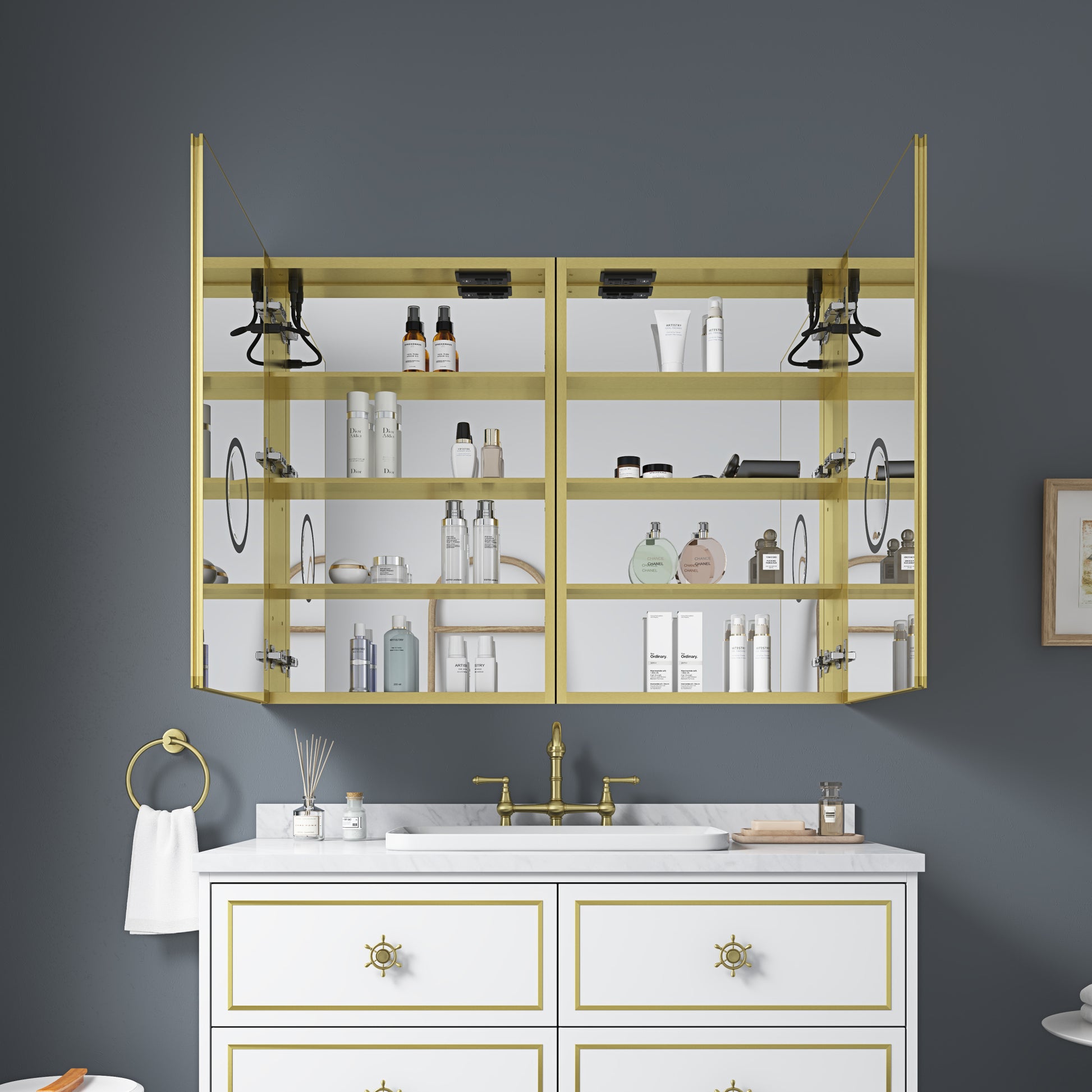 LED Lighted Bathroom Medicine Cabinet with Mirror gold-aluminium