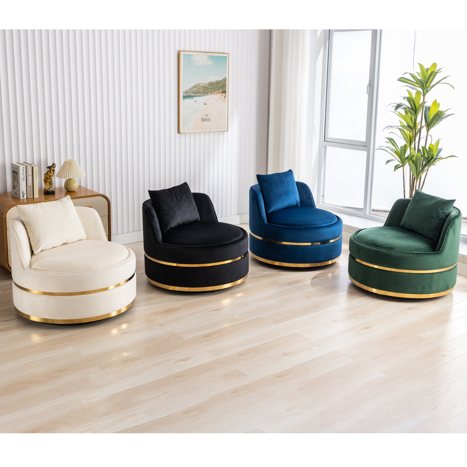 360 Degree Swivel Accent Chair Velvet Modern Upholstered Barrel Chair Over Sized Soft Chair With Seat Cushion For Living Room, Bedroom, Office, Apartment, Green Green Foam Velvet