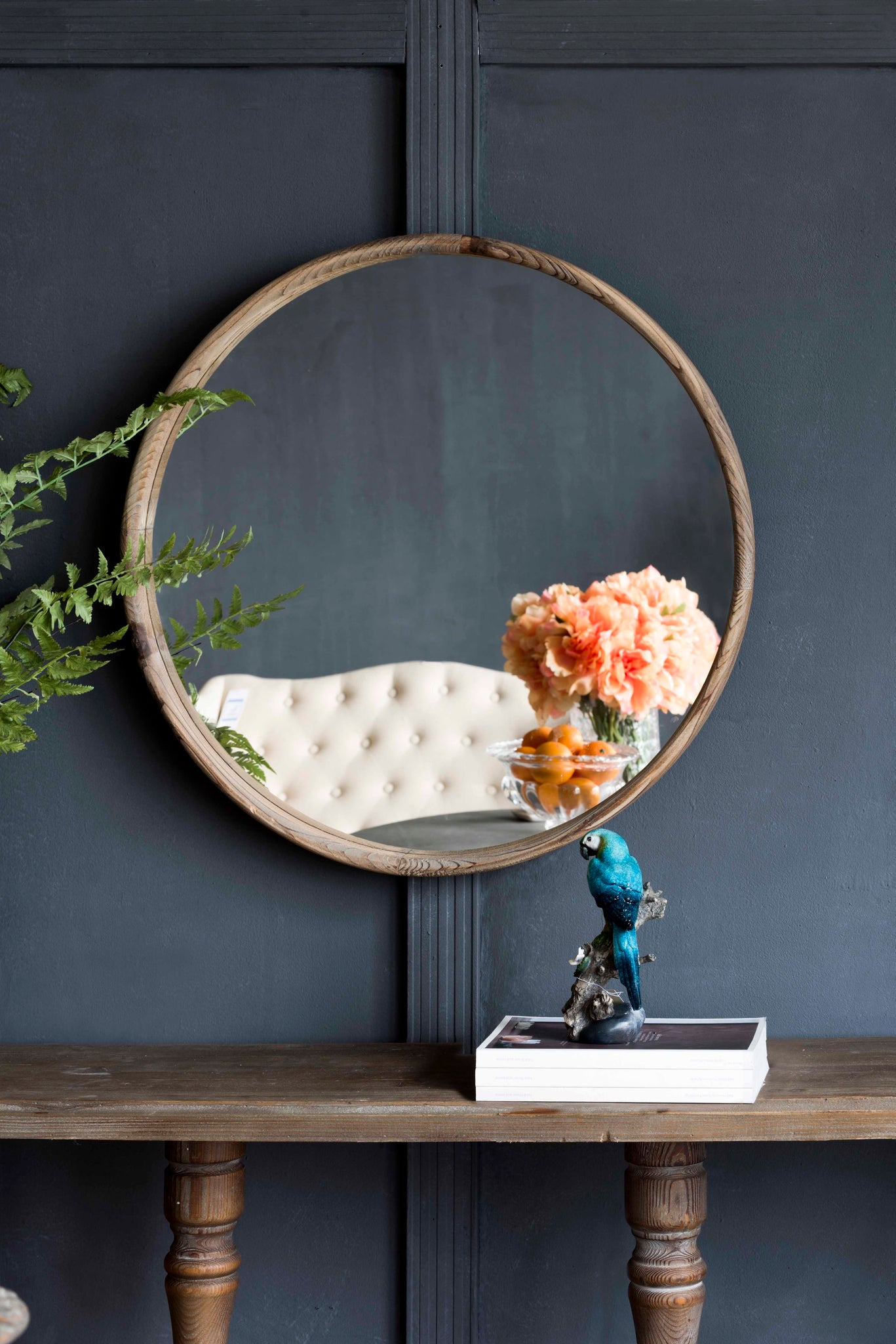 28" Round Wood Mirror, Wall Mounted Mirror Home